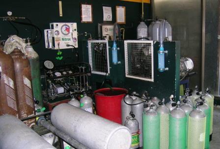 A Compressor room in Thailand pumping air, nitrox, trimix and pure oxygen fills