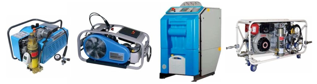 Examples of popular Bauer high pressure breathing air compressors. Bauer Junior, Mariner, Verticus, C-D/DV/NAVY