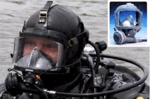 AGA Full Face Mask fitted with a communication system being used by a diver