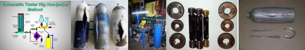 cylinder hydrostatic no-jacket & jacket test systems, cylinders exploded by hydrostatic pressure, thread plug & ring gauges